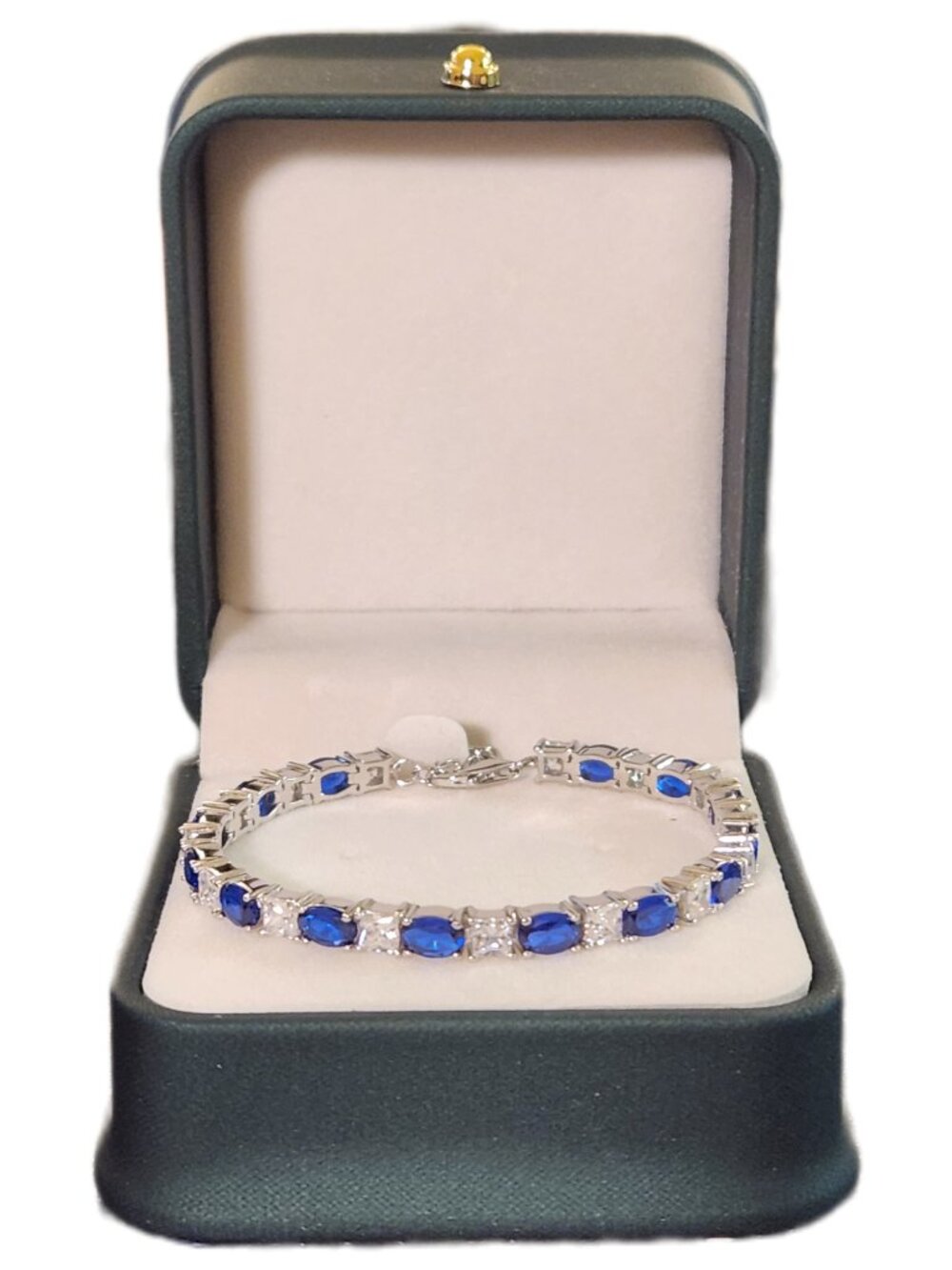 S925 Sterling Silver White & Blue CZ Tennis Bracelet 6-8in NWT
